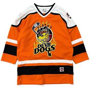 Vintage Walt Disney World Pluto K9 Devil Dogs Stitch Hockey Jersey Orange Black